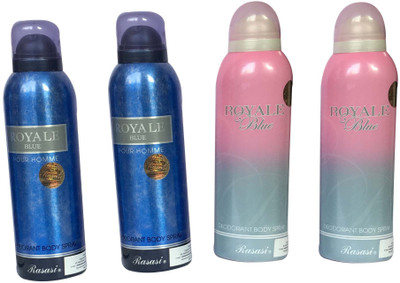 

Rasasi Royale Blue Pour Homme & Royale Blue (Pack of 4) Body Spray - For Men & Women(800 ml, Pack of 4)