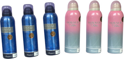 

Rasasi Royale Blue Pour Homme & Royale Blue (Pack of 6) Body Spray - For Men & Women(1200 ml, Pack of 6)