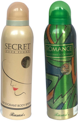 

Rasasi Romance Deodorant Body Spray & Secret Pour Femme (Pack of 2) Body Spray - For Women(400 ml, Pack of 2)