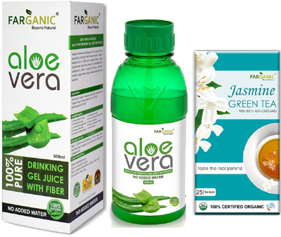 

FARGANIC Buy 100% Pure Aloe Vera 500ml &Organic Jasmine Green Tea 25 Tea Bags 500 ml(Pack of 2)