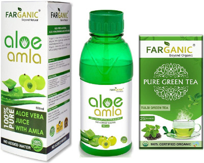 

FARGANIC Buy 100% Pure Aloe Vera Amla 500ml &Organic Tulsi Green Tea 25 Tea Bags 500 ml(Pack of 2)