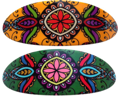 

Shreya Collection Combo of 2 Multicolour Shiny Floral Print Hair Ponytail Barrette Clutcher Alligator Buckle with Banana Clip for Women/Girl Back Pin(Multicolor)