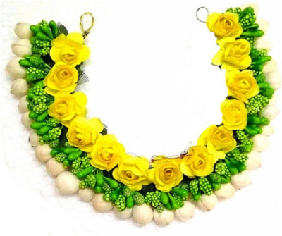 

Three Elements Gajra Bun Maker Accessories Head Band bridal accessories Hair Gajra For Women Wedding, pack of 1 Bun(Green, White, Yellow)