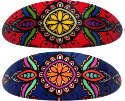

Shreya Collection Combo of 2 Multicolour Shiny Floral Print Hair Ponytail Barrette Clutcher Alligator Buckle with Banana Clip for Women/Girl Back Pin(Multicolor)