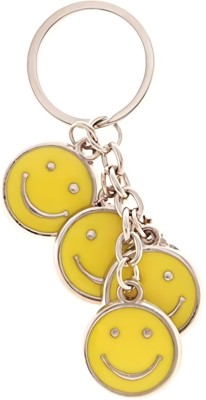 GCT Smiley Emoji Smiling Face Emoticon (Design-7) Yellow Metal Keychain for Car Bike Men Women Keyring Key Chain