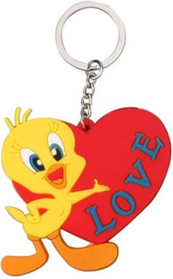 GCT Single Sided Looney Tunes Tweety Pie Bird Love Heart Cartoon (Design-3) Rubber Keychain for Car Bike Men Women Keyring Key Chain