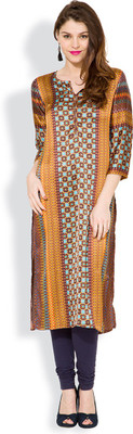 folklore Women Printed Straight Kurta(Yellow)