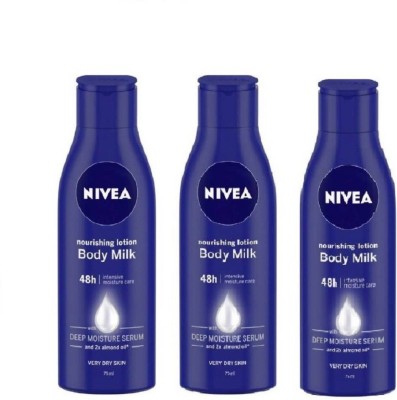 NIVEA BODY MILK NOURISHING LOTION 75ml pack of 3(225 ml)