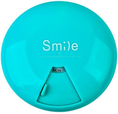 

ATOOZED 1 Week Smile Pill Box Mini Rotate Round 7 Day Tablet Sorter Organizer Case Container Holder Blue Color Pill Box(Blue)