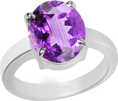 PTM Natural Amethyst (Kathela) Gemstone 8.25 Ratti or 7.50 Carat for Male and Female Sterling Silver Ring