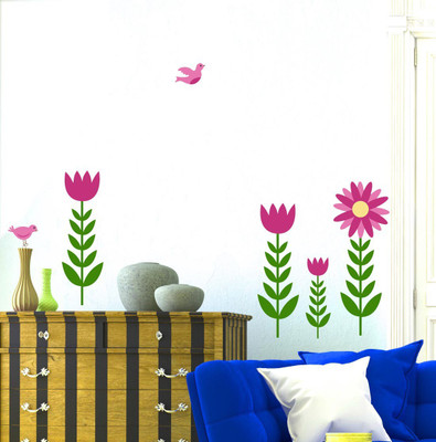 new way decals 100 cm blossoming flower with pink bird Removable Sticker(Pack of 1)