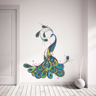 Day Decals 69 cm Peacock Feathers Swirl Design Sticker Self Adhesive Sticker(Pack of 1)