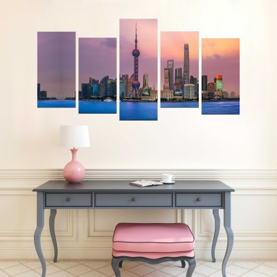 Day Decals 61 cm China Shangai Cityscape 5 Pieces Sticker Self Adhesive Sticker(Pack of 1)