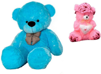 Samayra Toys Combo Offer Pack of Two Blue Teddy Bear & Pink Teddy bear with Cap - 120 cm(Blue, Pink)