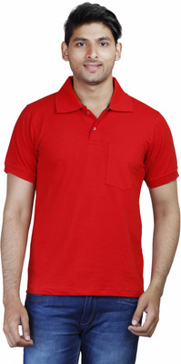 FLEXIMAA Solid Men' Polo Neck Red T-Shirt