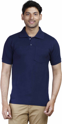 

FLEXIMAA Solid Men' Polo Neck Dark Blue T-Shirt