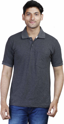 

FLEXIMAA Solid Men's Polo Neck Grey T-Shirt
