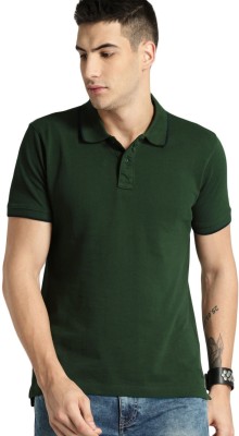 Roadster Solid Men Polo Neck Dark Green T-Shirt