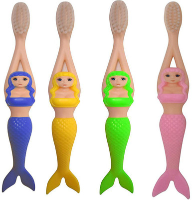 

Jigi Plastic Mermaid Tooth Brush For Kids Set Of 4 (4 Color _Free Size) Soft Toothbrush(Pack of 4)