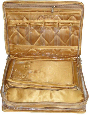 

KINDRED Satin Mixed Jewellery Box with Locker System, Bangle Necklace Earrings Tops Studs Half Set Bag Jewellery Vanity Box(Gold)