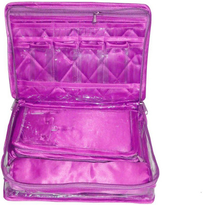 

KINDRED Satin Mixed Jewellery Box with Locker System, Bangle Necklace Earrings Tops Studs Half Set Bag Jewellery Vanity Box(Purple)