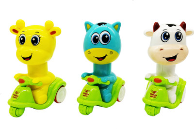 

Emob Amazing Press and Go Fun Scooter Riding Animal Pull Along Toys for Toddlers(Multicolor)