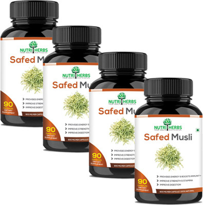 

Nutriherbs Safed Musli 800 mg 90 capsules 100% Natural & Organic(4 No)