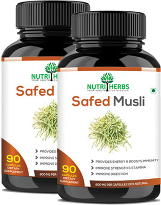 

Nutriherbs Safed Musli 800 mg 90 capsules 100% Natural & Organic(2 No)