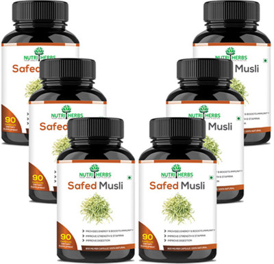 

Nutriherbs Safed Musli 800 mg 90 capsules 100% Natural & Organic(6 No)