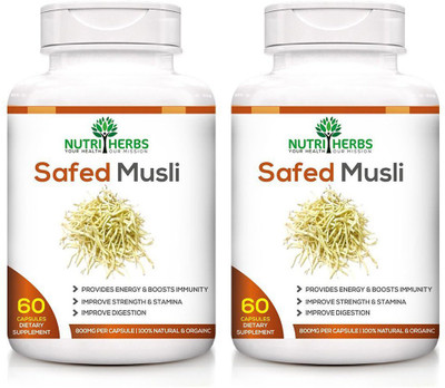 Nutriherbs Safed Musli 800 Mg 60 Capsules 100% Natural & Organic (Pack Of 2 )(2 No)