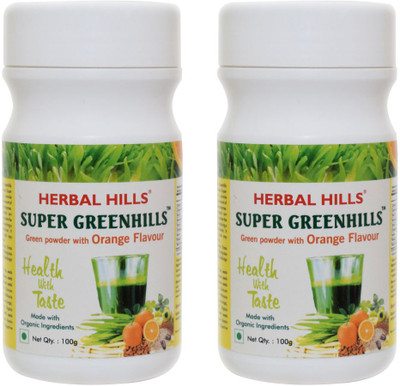 

Herbal Hills Super Greenhills Orange Flavour 100g Powder Pack of 2 - 100% Organic(400 g)