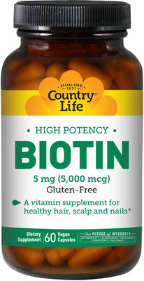 

Country Life Biotin High Potency Gluten Free -- 5 mg - 60 Vegetarian Capsules(60 No)