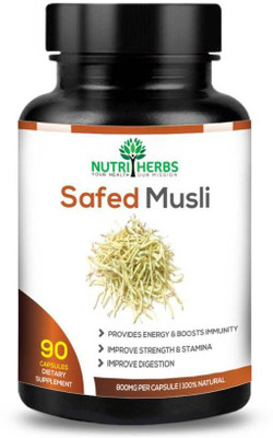 

Nutriherbs Safed Musli 800 mg 90 capsules 100% Natural & Organic(1 No)