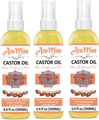 

Aromine Cold Pressed Castor Oil for hair growth, dry skin & Face -100% Pure organic-(100ml)-Pack of-3-Bottle-(300ml) Hair Oil(300 ml)