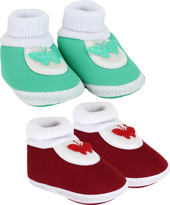 

Neska Moda 0 To 6 Month Baby Booties(Toe to Heel Length - 10 cm Maroon, Green), Green;maroon
