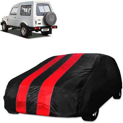 Kuchipudi Car Cover For Maruti Suzuki Gypsy MG-410 (Without Mirror Pockets)(Red, Black)