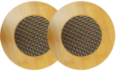 Purpledip Round Reversible Wood Coaster Set(Pack of 2)