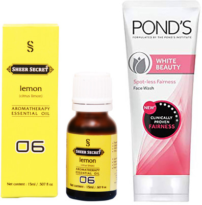 

SHEER SECRET LEMON ESSENTIAL OIL 15 ML and POND'S WHITE BEAUTY FACE WASH 100 ML(Set of 2)