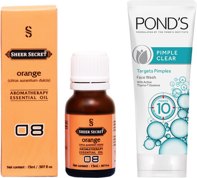 

SHEER SECRET ORANGE ESSENTIAL OIL 15 ML and POND'S PIMPLE CLEAR FACE WASH 100 ML(Set of 2)