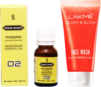 

SHEER SECRET EUCLYPTUS ESSENTIAL OIL 15 ML and LAKME BLUSH & GLOW STRAWBERRY GEL FACE WASH 100 ML(Set of 2)