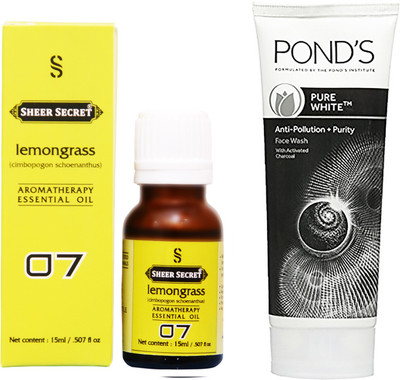SHEER SECRET LEMONGRASS ESSENTIAL OIL 15 ML and POND'S PURE WHITE FACE WASH 100 ML(Set of 2)