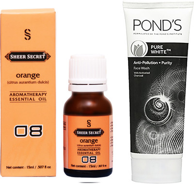 

SHEER SECRET ORANGE ESSENTIAL OIL 15 ML and POND'S PURE WHITE FACE WASH 100 ML(Set of 2)