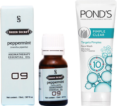 

SHEER SECRET PEPPERMINT ESSENTIAL OIL 15 ML and POND'S PIMPLE CLEAR FACE WASH 100 ML(Set of 2)
