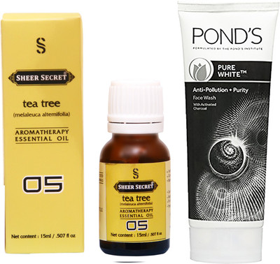 

SHEER SECRET TEA TREE ESSENTIAL OIL 15 ML and POND'S PURE WHITE FACE WASH 100 ML(Set of 2)