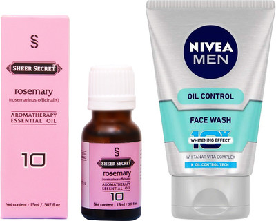 SHEER SECRET ROSEMARY ESSENTIAL OIL 15 ML and NIVEA OIL CONTROL FACE WASH 100 ML(Set of 2)