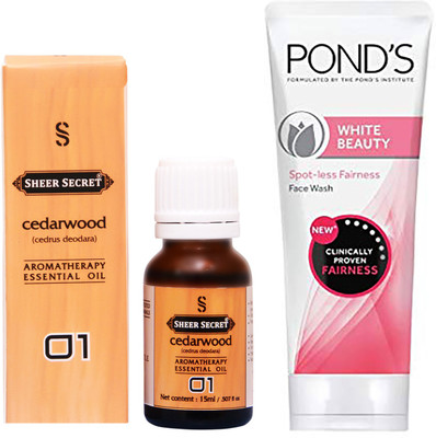 

SHEER SECRET CEDARWOOD ESSENTIAL OIL 15 ML and POND'S WHITE BEAUTY FACE WASH 100 ML(Set of 2)