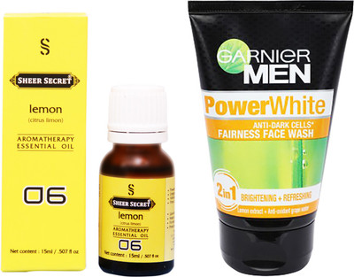 

SHEER SECRET LEMON ESSENTIAL OIL 15 ML and GARNIER MEN'S POWER WHITE FACE WASH 100 ML(Set of 2)