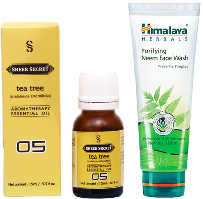 

SHEER SECRET TEA TREE ESSENTIAL OIL 15 ML and HIMALAYA NEEM FACE WASH 100 ML(Set of 2)