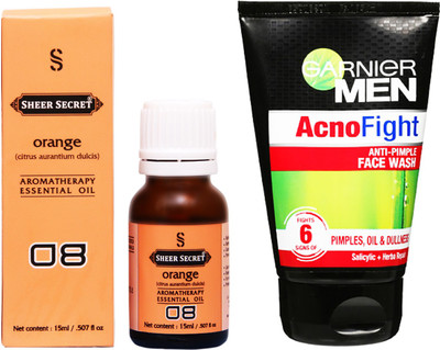 

SHEER SECRET ORANGE ESSENTIAL OIL 15 ML and GARNIER MEN'S ACNO FIGHT FACE WASH 100 ML(Set of 2)