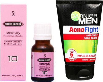 

SHEER SECRET ROSEMARY ESSENTIAL OIL 15 ML and GARNIER MEN'S ACNO FIGHT FACE WASH 100 ML(Set of 2)